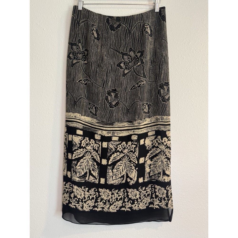 Vintage‎ Dana Buchman 100% Silk Batik Print Maxi Skirt Side Slit Boho Whimsigoth